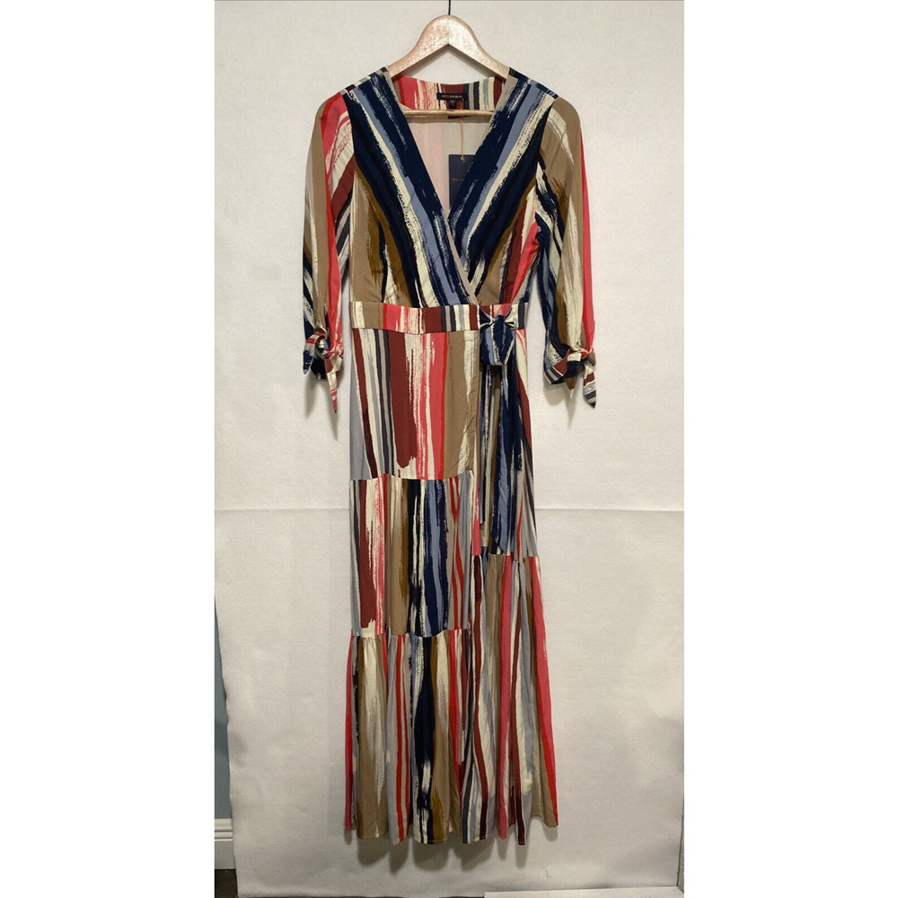 NWT Skies Are Blue Women's Small Paintbrush Striped Tiered Wrap Maxi Dress - Picture 2 of 11